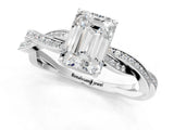 White gold Emerald Solitaire Twisted Pave Diamond Ring with Four-Prong Setting_13
