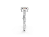 White gold Emerald Solitaire Twisted Pave Diamond Ring with Four-Prong Setting_14