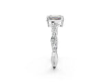 White gold Emerald Solitaire Twisted Pave Diamond Ring with Four-Prong Setting_14