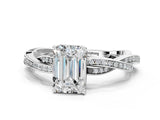 White gold Emerald Solitaire Twisted Pave Diamond Ring with Four-Prong Setting_92