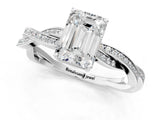 White gold Emerald Solitaire Twisted Pave Diamond Ring with Four-Prong Setting_93