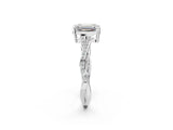 White gold Emerald Solitaire Twisted Pave Diamond Ring with Four-Prong Setting_94