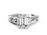 White gold Emerald Solitaire Vine Band with Milgrain Prong Setting_24