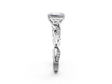 White gold Emerald Solitaire Vine Band with Milgrain Prong Setting_26