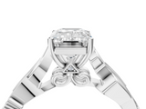 White gold Emerald Solitaire Vine Band with Milgrain Prong Setting_28