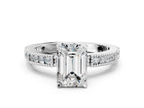 White gold Emerald Solitaire with Pavé Band and Four-Prong Setting_364