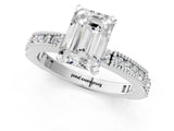 White gold Emerald Solitaire with Pavé Band and Four-Prong Setting_366