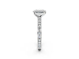 White gold Emerald Solitaire with Pavé Band and Four-Prong Setting_368