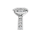 White gold Emerald Solitaire with Pavé Band and Four-Prong Setting_371