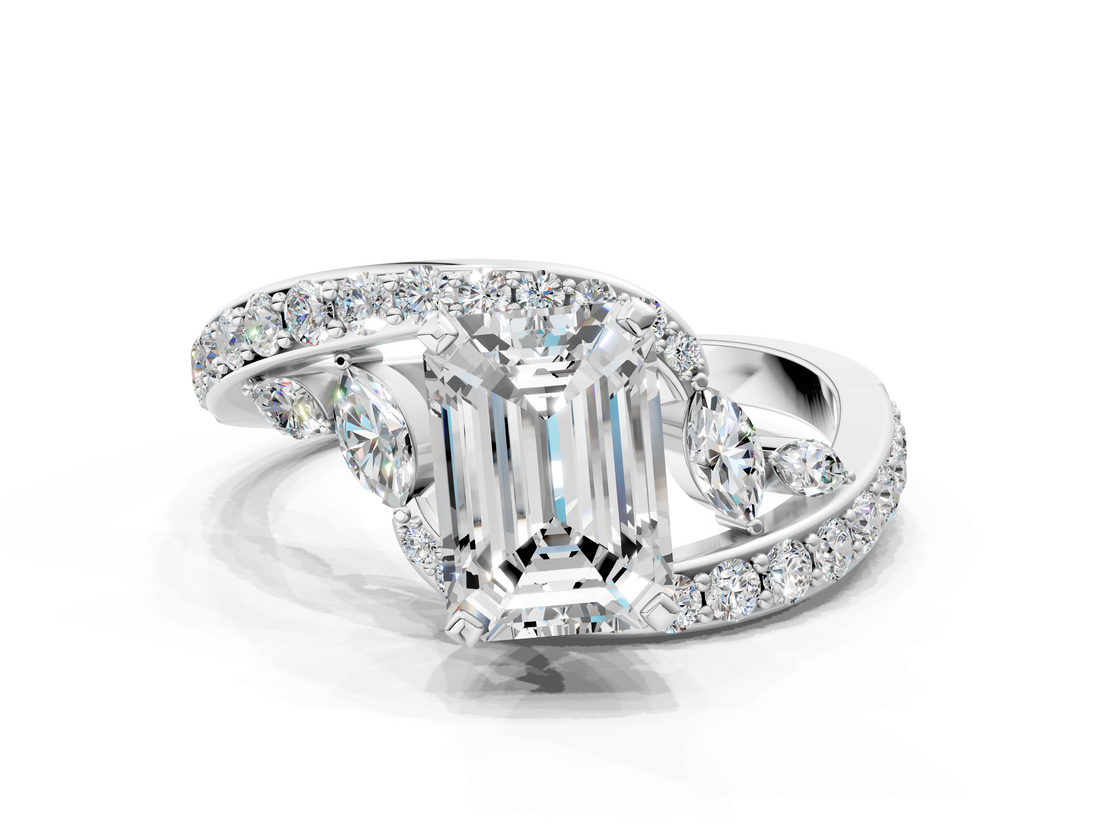 White gold Emerald Solitaire with Pavé Twist Band and Four-Prong Setting_105