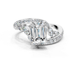 White gold Emerald Solitaire with Pavé Twist Band and Four-Prong Setting_105