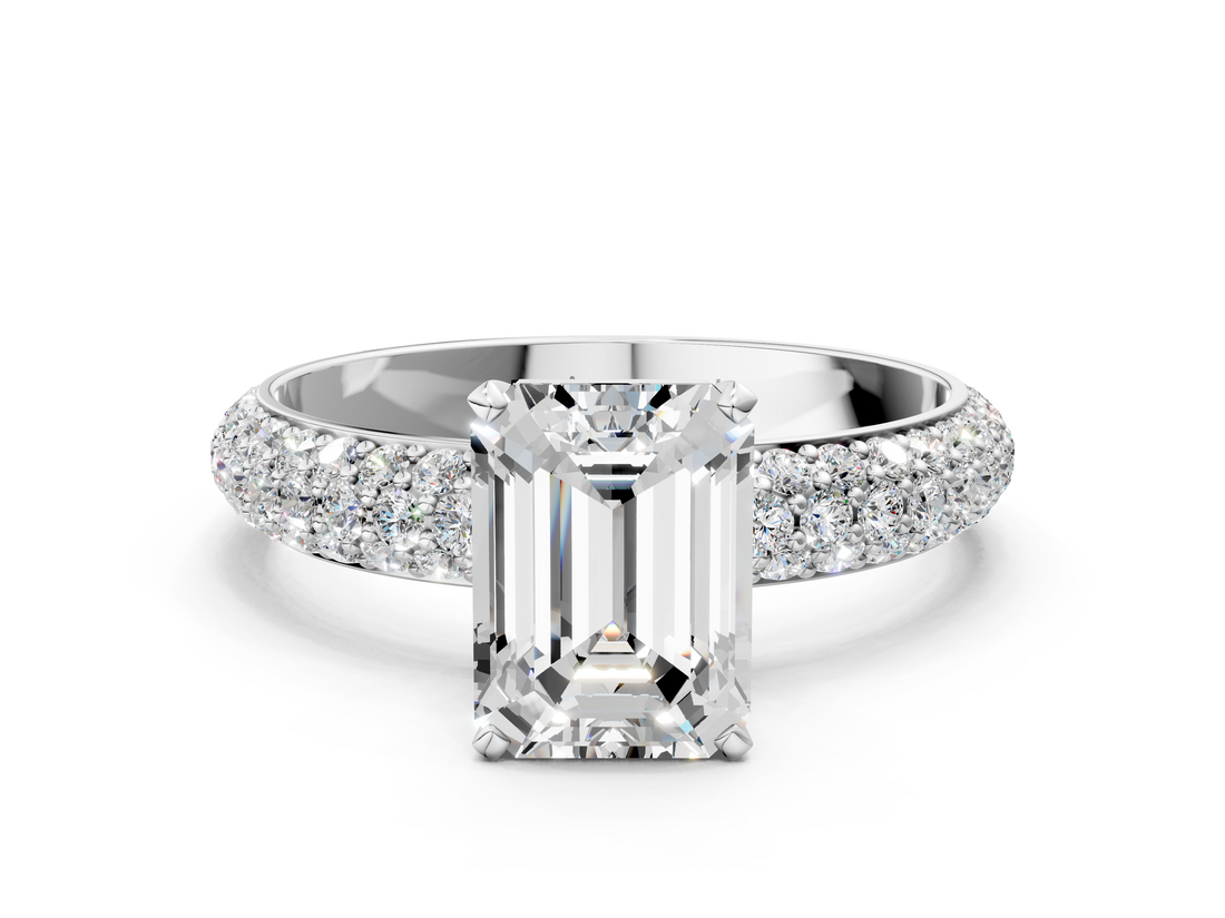 White gold Emerald Solitaire with Pave Band and Four-Prong Setting_37