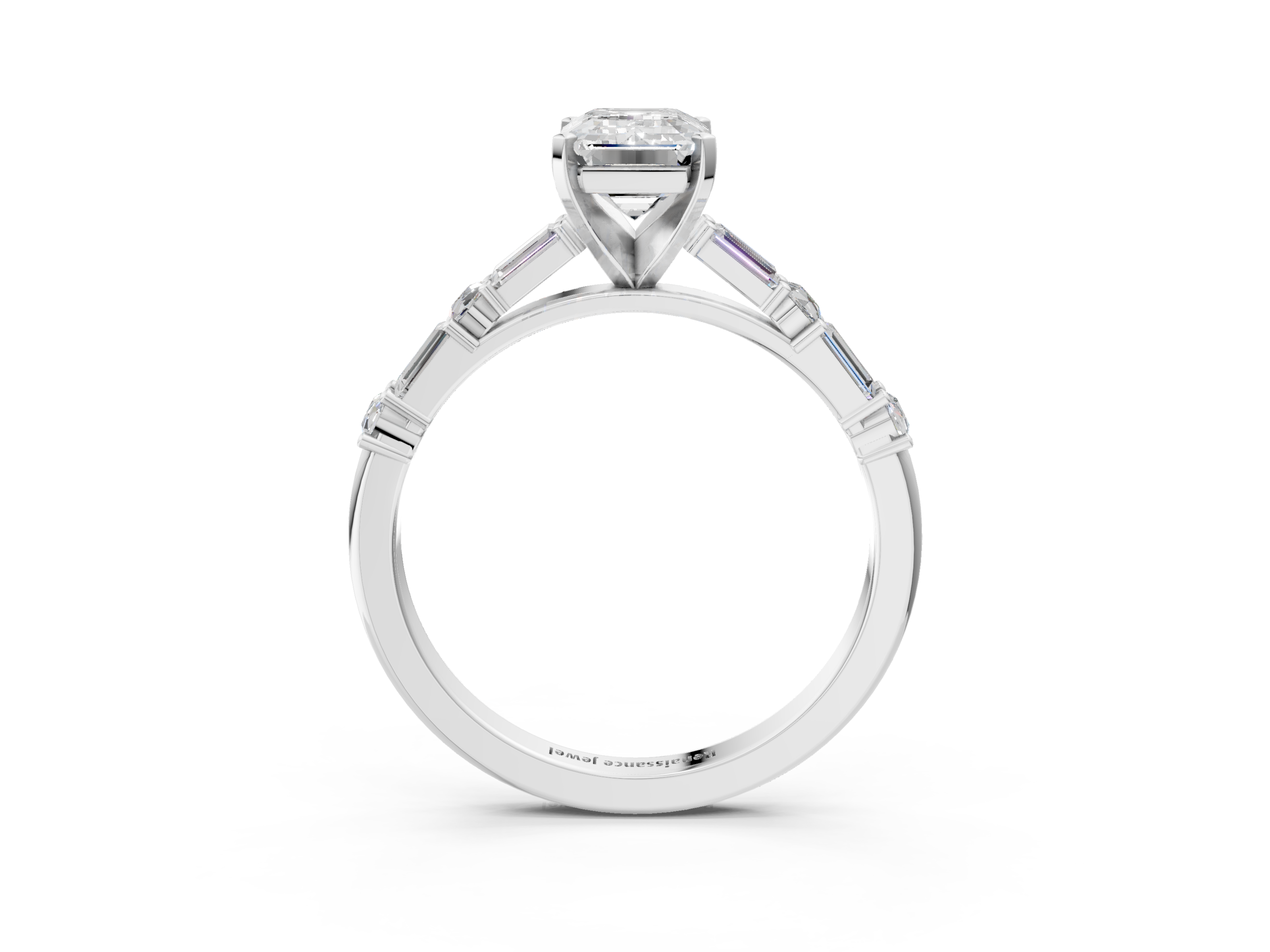 White gold Emerald Solitaire with Side Baguettes and Channel Set Band_103