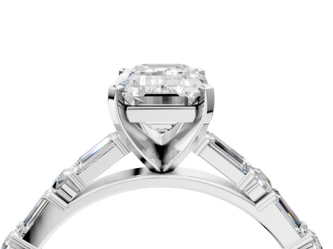 White gold Emerald Solitaire with Side Baguettes and Channel Set Band_104