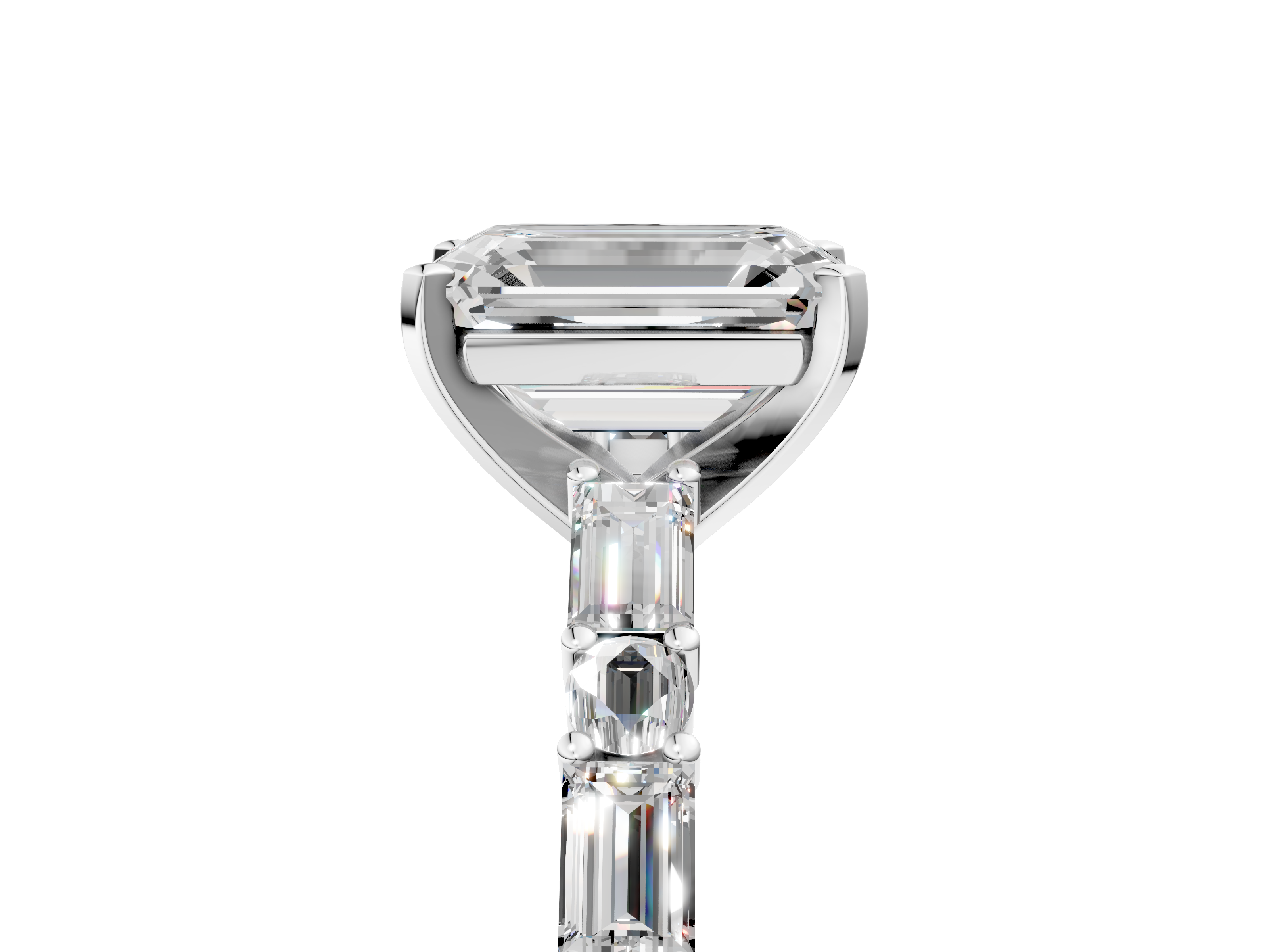 White gold Emerald Solitaire with Side Baguettes and Channel Set Band_105