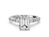 White gold Emerald Solitaire with Side Baguettes and Channel Set Band_113