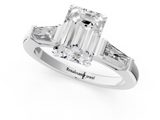 White gold Emerald Solitaire with Tapered Baguette Side Stones on a Classic Band with Four-Prong Setting_222
