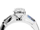 White gold Emerald Solitaire with Tapered Baguette Side Stones on a Classic Band with Four-Prong Setting_225
