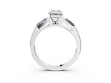 White gold Emerald Solitaire with Tapered Baguette Side Stones on a Classic Band with Four-Prong Setting_227