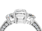 White gold Emerald Three-Stone Diamond Ring with Pavé Band and Four-Prong Setting_10