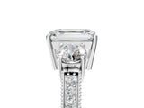 White gold Emerald Three-Stone Diamond Ring with Pavé Band and Four-Prong Setting_11
