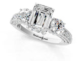 White gold Emerald Three-Stone Diamond Ring with Pavé Band and Four-Prong Setting_7