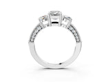 White gold Emerald Three-Stone Diamond Ring with Pavé Band and Four-Prong Setting_9