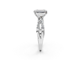 White gold Emerald Three-Stone Diamond Ring with Pavé Split Shank and Four-Prong Setting_123
