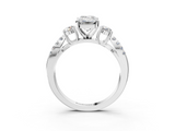 White gold Emerald Three-Stone Diamond Ring with Pavé Split Shank and Four-Prong Setting_124