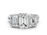 White gold Emerald Three-Stone Diamond Ring with Prong Setting on a Classic Band_23