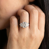 White gold Emerald Three-Stone Diamond Ring with Prong Setting on a Classic Band_5