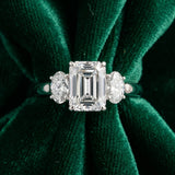 White gold Emerald Three-Stone Diamond Ring with Prong Setting on a Classic Band_6