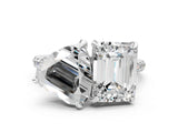 White gold Emerald and Heart Toi Moi Ring with Prong Setting and Micro Pave Band