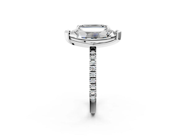 White gold Emerald and Marquise Toi Moi Ring with Prong Setting and Micro Pave Band