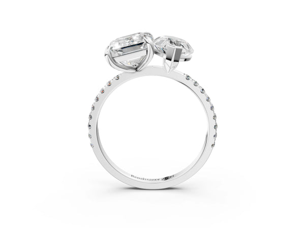 White gold Emerald and Marquise Toi Moi Ring with Prong Setting and Micro Pave Band