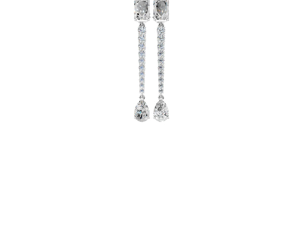 White gold Emerald and Pear Diamond Linear Earrings with Round Lab Grown Diamond Accents