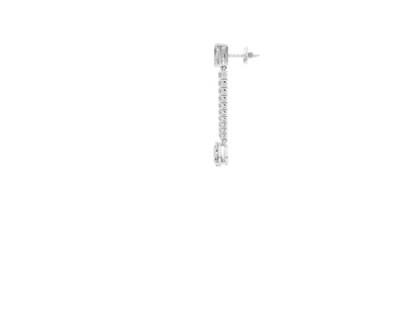Platinum Emerald and Pear Diamond Linear Earrings with Round Lab Grown Diamond Accents