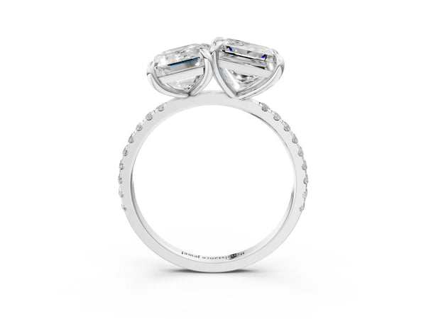 White Gold Emerald Cut and Princess Cut Laboratory-Grown Diamond Toi et Moi Engagement Ring