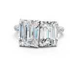 White gold Emerald and Radiant Toi Moi Ring with Prong Setting and Micro Pave Band_40