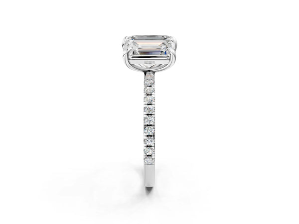 White gold Emerald and Radiant Toi Moi Ring with Prong Setting and Micro Pave Band