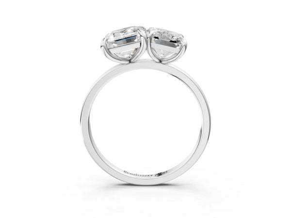 Platinum Emerald Cut and Radiant Cut Laboratory-Grown Diamond Toi et Moi Engagement Ring