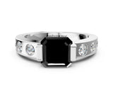 White gold Fancy Black Asscher Cut Brilliant Channel-Set Diamond Ring with Bezel Prong Setting_12