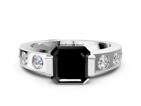 White gold Fancy Black Asscher Cut Brilliant Channel-Set Diamond Ring with Bezel Prong Setting_12