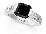 White gold Fancy Black Asscher Cut Brilliant Channel-Set Diamond Ring with Bezel Prong Setting_13