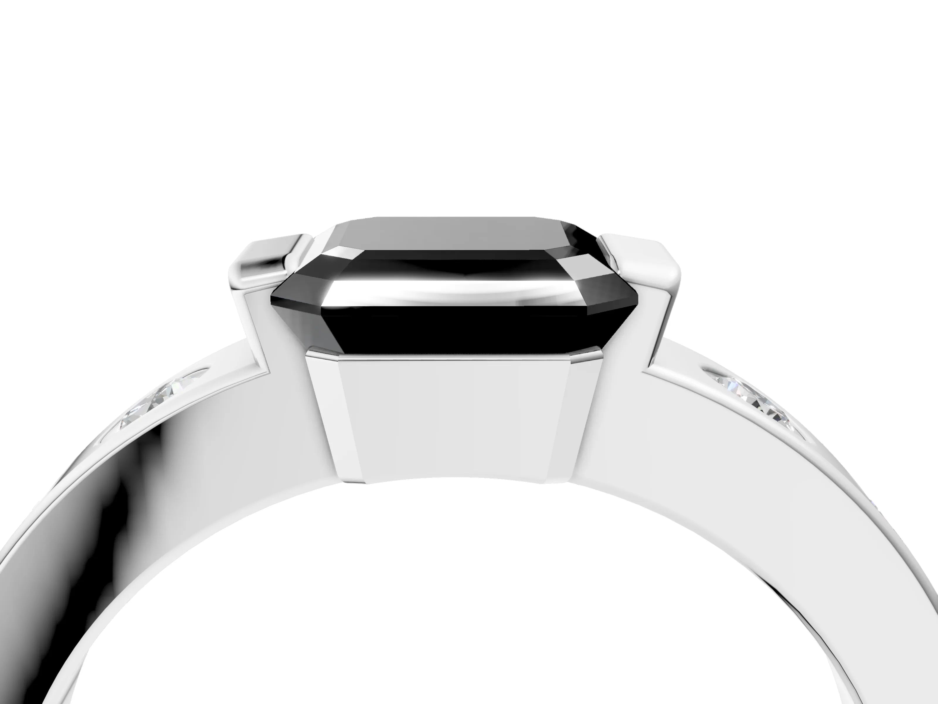 White gold Fancy Black Asscher Cut Brilliant Channel-Set Diamond Ring with Bezel Prong Setting_16