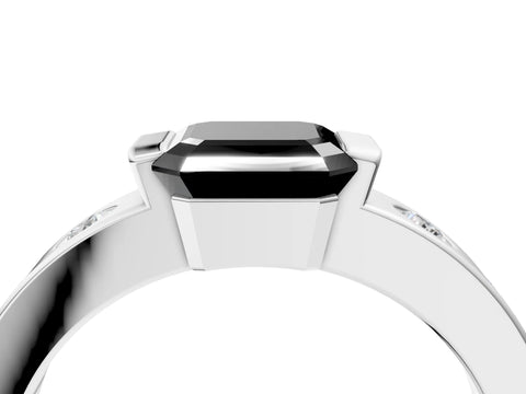 White gold Fancy Black Asscher Cut Brilliant Channel-Set Diamond Ring with Bezel Prong Setting_16
