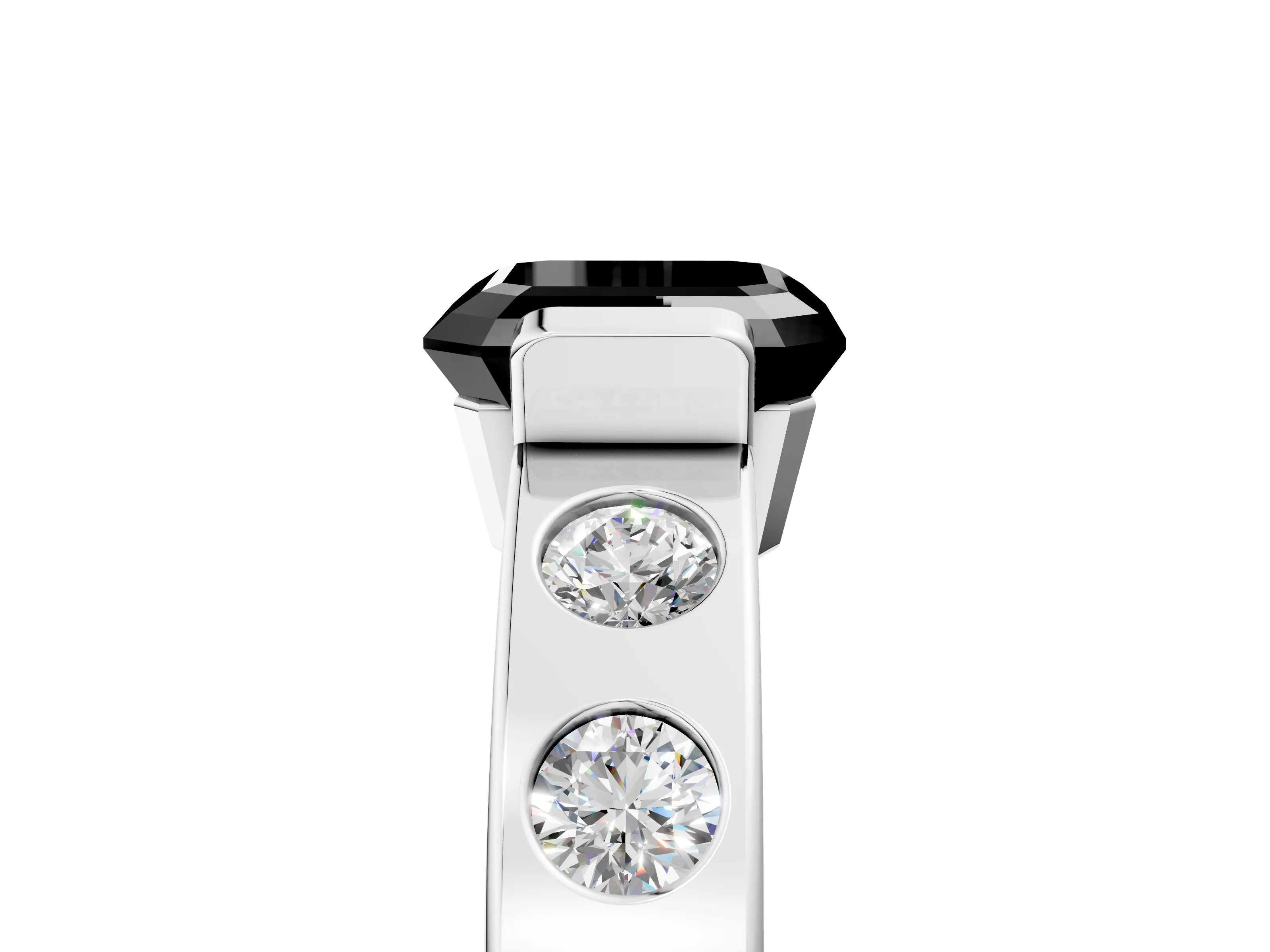 White gold Fancy Black Asscher Cut Brilliant Channel-Set Diamond Ring with Bezel Prong Setting_17