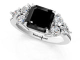 White gold Fancy Black Asscher Cut Brilliant Diamond Cluster Accent Solitaire Ring with Prong Setting_13