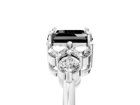 White gold Fancy Black Asscher Cut Brilliant Diamond Cluster Accent Solitaire Ring with Prong Setting_17