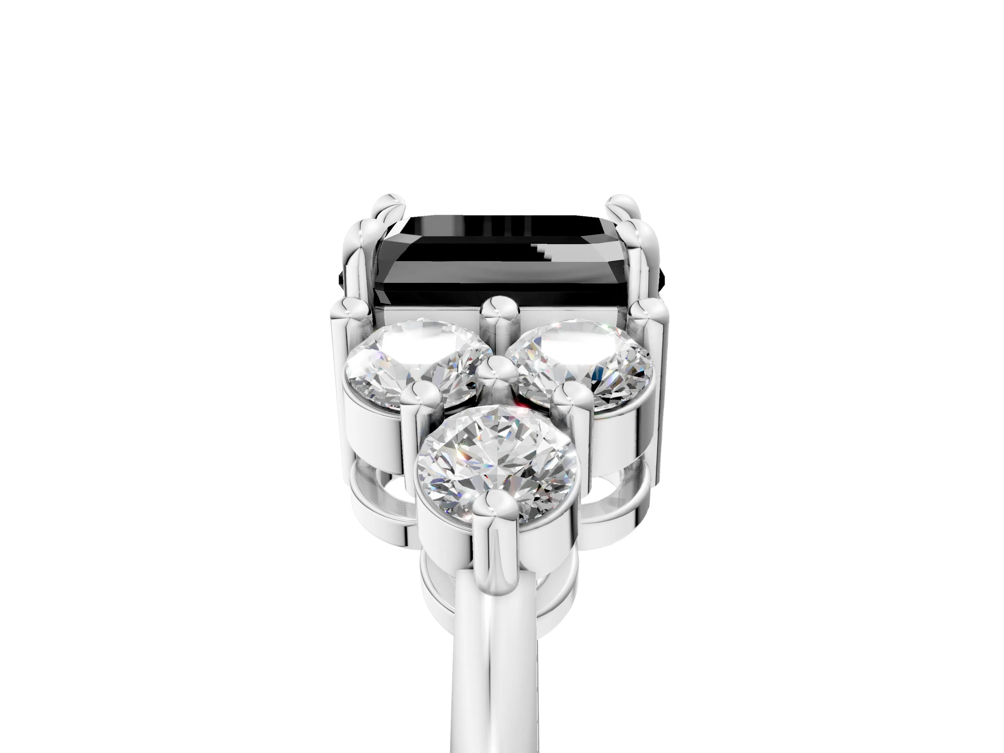 White gold Fancy Black Asscher Cut Brilliant Diamond Cluster Accent Solitaire Ring with Prong Setting_5